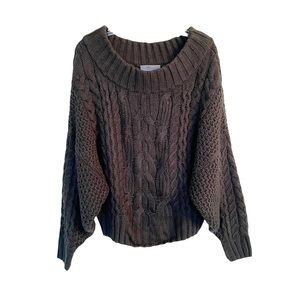 Anthropologie Melissa Olive Green Oversized Crop Cable Knit